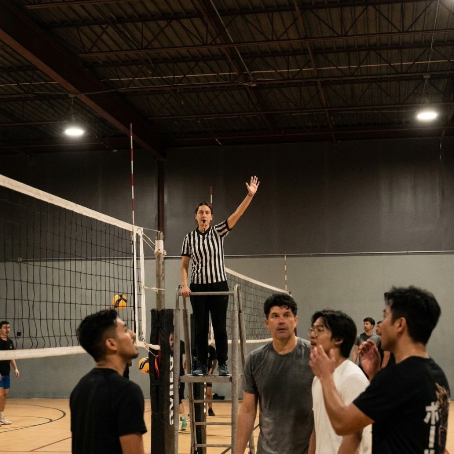 Referee officiating at the net